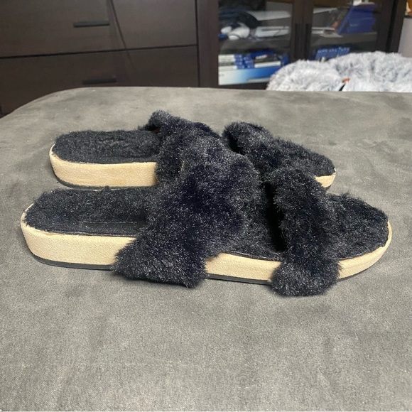 Jack Rogers Lauren Slide Sandals Black Faux Fur - Picture 7 of 9